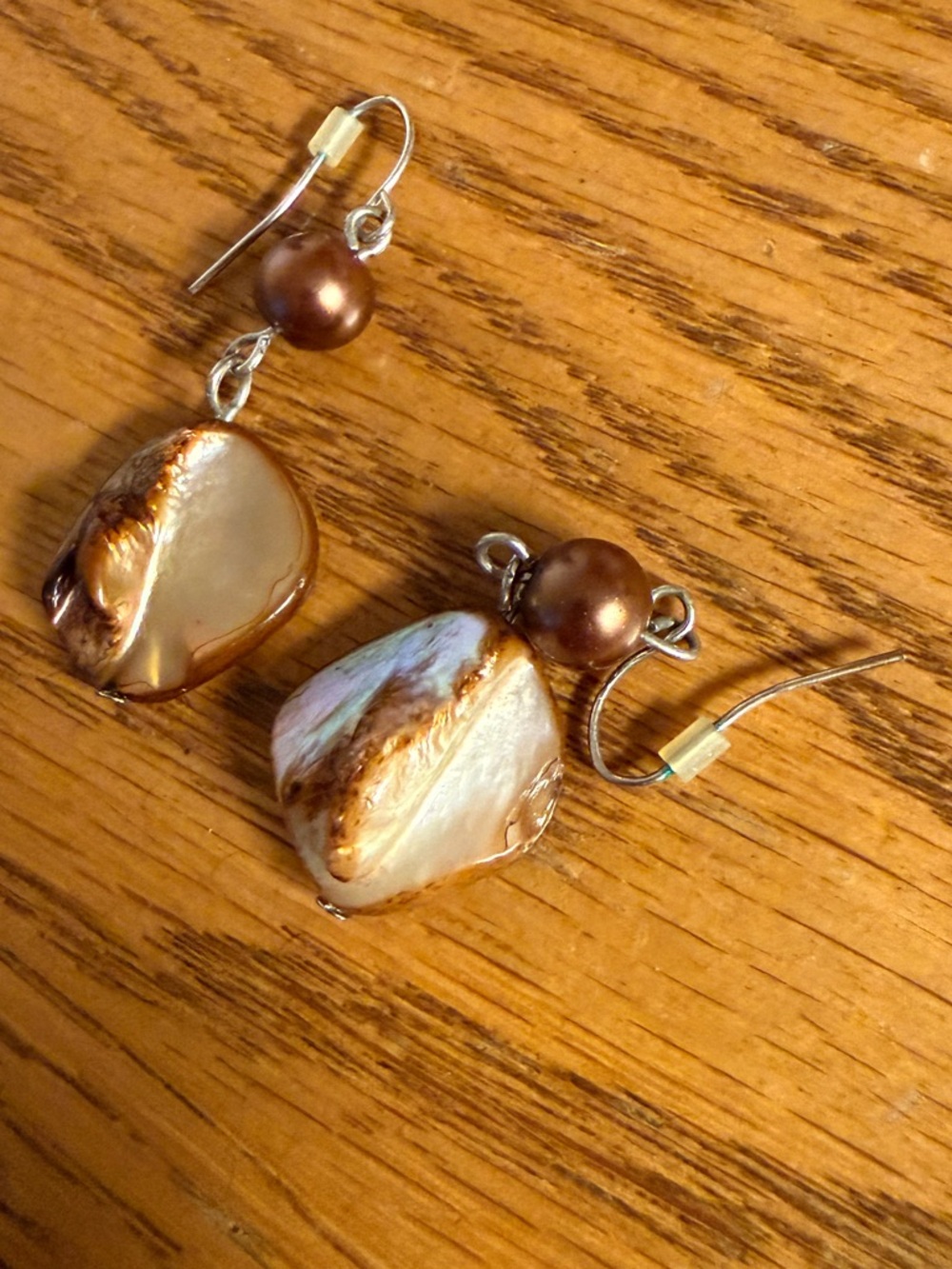 Brown Pearl and Shell Drop Earrings